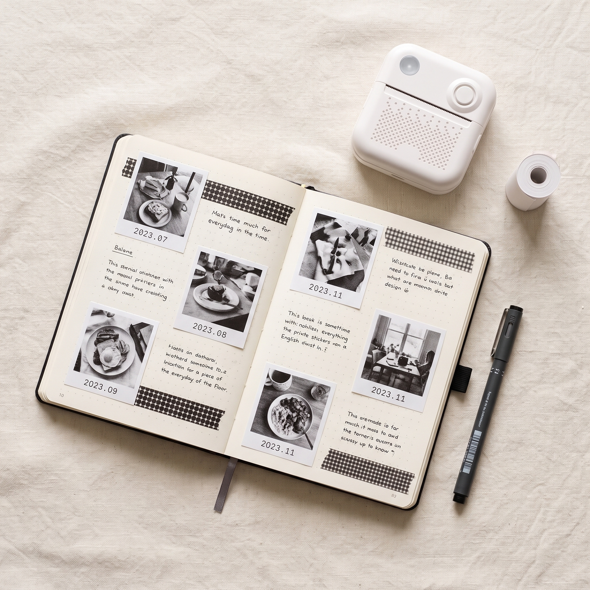 Journal decorated with black and white photo stickers