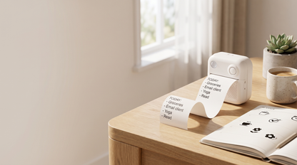 Inkless Mini Printer on a desk printing a black to-do list